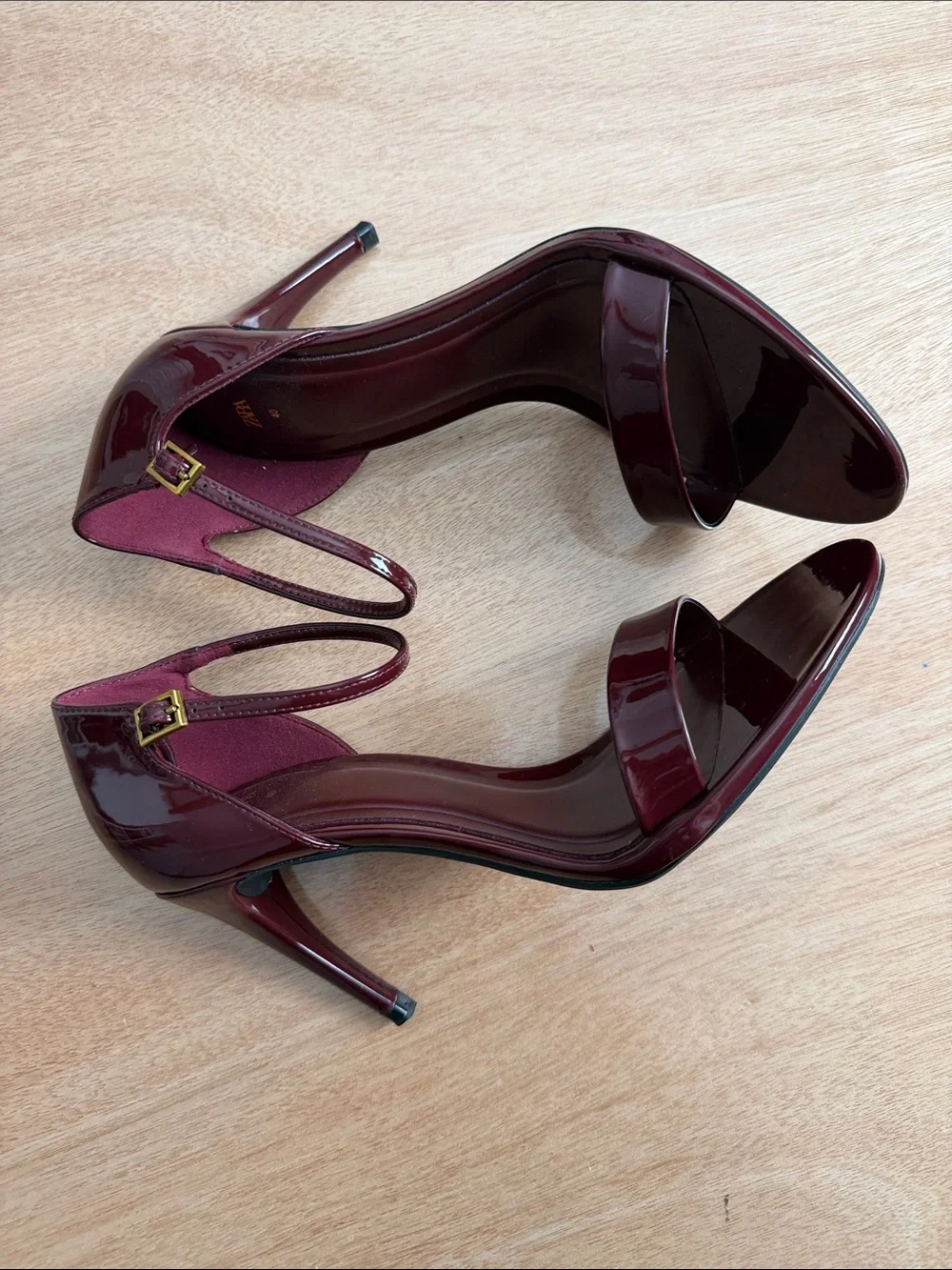 Zara Wine Patent Ankle-Strap Heels